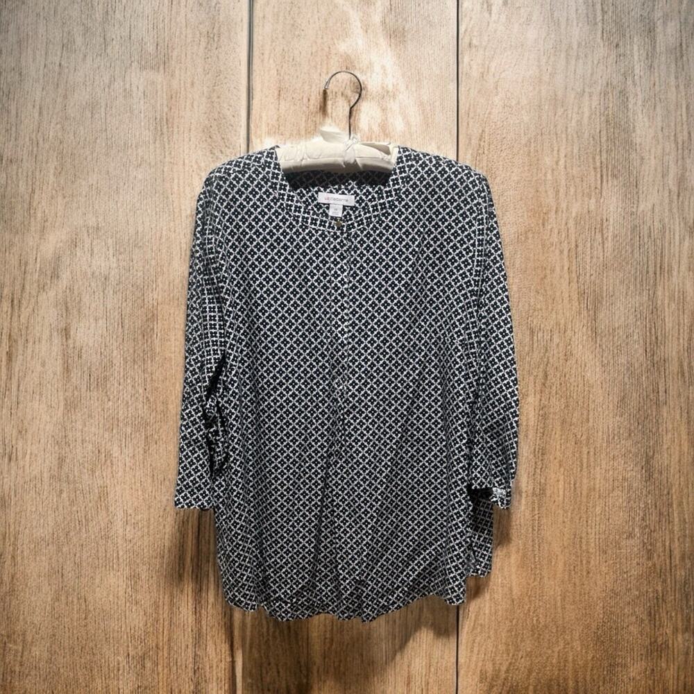 NWT Liz Claiborne Top Women’s 2X Geometric Pattern Tunic 3/4 Sleeve Blouse